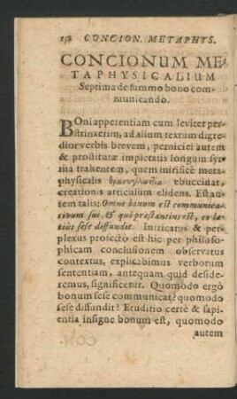 Concionum Metaphysicalium Septima de summo bono communicando.