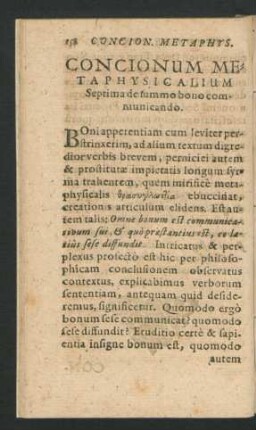 Concionum Metaphysicalium Septima de summo bono communicando.