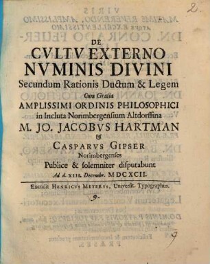 De Cvltv Externo Nvminis Divini Secundum Rationis Ductum & Legem
