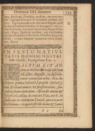 In Festo Nativitatis Domini Nostri Iesu Christi, Evangelium Luc. 2.