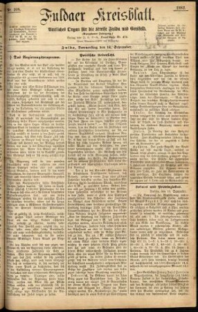 Erste Ausgabe vom Donnerstag, den 14. September 1882.