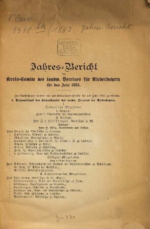 Jahres-Bericht des Kreis-Comite des Landw. Vereins von Niederbayern : für das Jahr .... 1883 (1884)