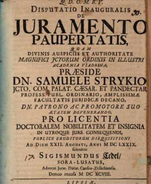 Disp. inaug. de iuramento paupertatis