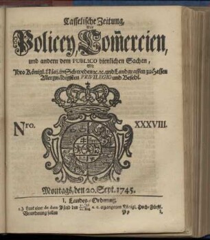 Nro. XXXVIII, Montags, den 20. Sept. 1745