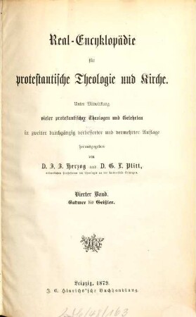 Real-Encyklopädie für protestantische Theologie und Kirche : unter Mitwirkung viele protestantischer Theologen und Gelehrten, 4. Eadmer bis Geißler