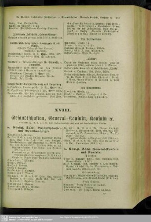 XVIII. Gesandtschaften, General-Konsuln, Konsuln etc.