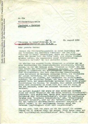 Brief von CCC an FBW, 29.08.1959