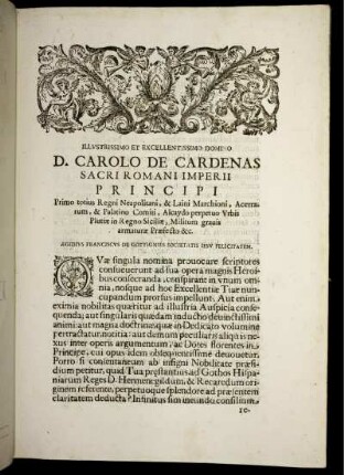 D. Carolo De Cardenas Sacri Romani Imperii principi.
