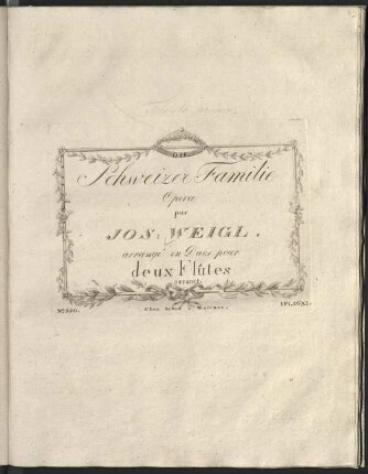 Die Schweizer Familie : opera ; arrangé en duos pour 2 flûtes