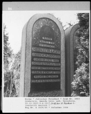 Grabstein von Amanda Levy, geborene Gernsheim, Ehefrau des Markus Levy (+ 1917.04.03)