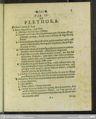 Tab. II. De Plethora