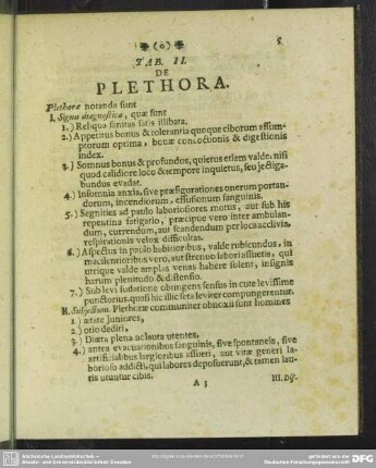 Tab. II. De Plethora