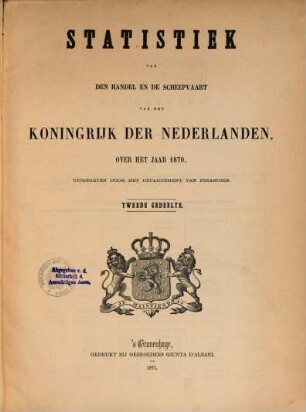 Statistiek van den handel en de scheepvaart van het Koningrijk der Nederlanden : over het jaar ... 1870,2 (1871)