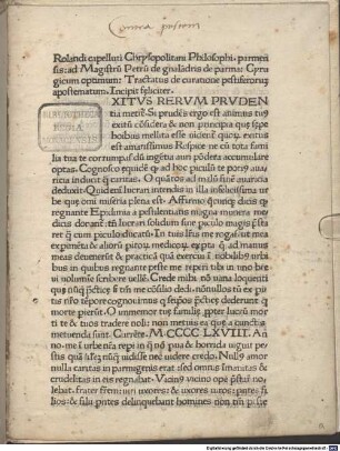 Tractatus de curatione pestiferorum apostematum : gewidmet Petrus de Gualandis