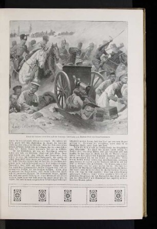 Preußische Husaren vernichten russische Artillerie. Zeichnung von Walther Graf von Looz=Corswarem.