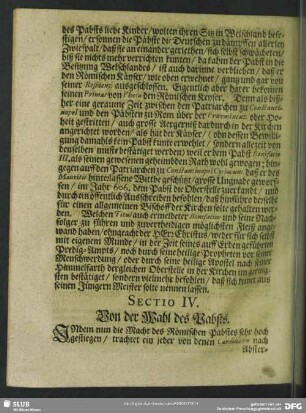 Sectio IV. Von der Wahl des Pabsts