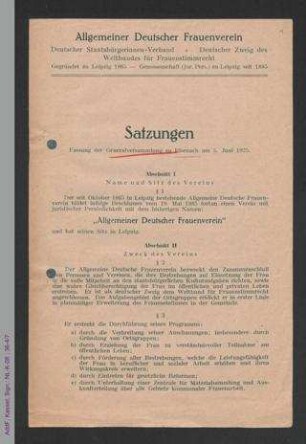 Satzungen des Allgemeinen Deutschen Frauenvereins - Deutscher Staatsbürgerinnen - Verband - Deutscher Zweig des Weltbundes für Frauenstimmrecht