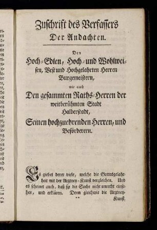 Zuschrift des Verfassers Der Andachten.