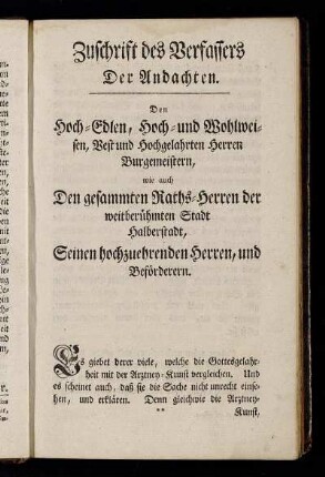 Zuschrift des Verfassers Der Andachten.