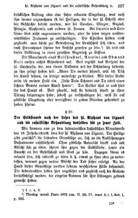 § 29. Der Selbstmord nach der Lehre des hl. Alphons von Liguori und die casuistische Behandlung desselben bis zu jener Zeit.