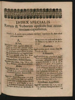 Index Specialis Rerum & Verborum opusculo hoc occurrentium copiosismus.