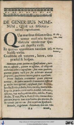 De Generibus, Nominum, Declinationibus, Verborum Praeteritis atque Supinis.