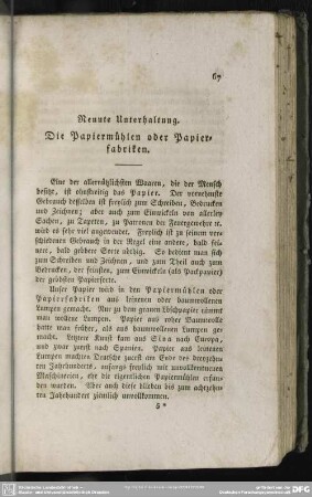 Neunte Unterhaltung. Die Papiermühlen oder Papierfabriken