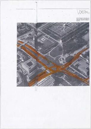 Hansjakob, Gottfried; München, Englischer Garten; Altstadtring, Königinstraße, Hofgarten, Finanzgarten, Englischer Garten, Staatskanzlei, Haus der Kunst, Prinz Carl Palais - Markierung der Verkehrsflächen, vor Rückbau von Altstadtring und Königinstraße (Luftbild)