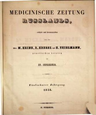 Medicinische Zeitung Russlands. 15. 1858