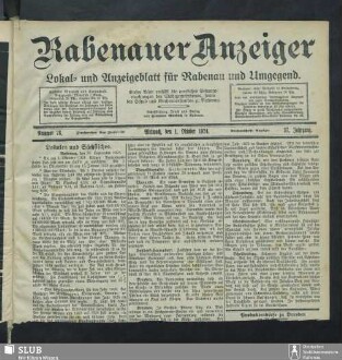 Rabenauer Anzeiger : Lokal- und Anzeigeblatt für Rabenau und Umg.