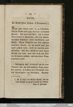 XXVIII. An Rabbi Isaak Alphes, in Arrogonien.
