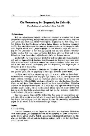 Die Verwertung der Tagesnotiz im Unterricht : (dargestellt an einem schulpraktischen Beispiel)