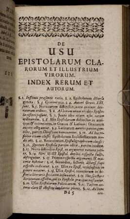 De Usu Epistolarum Clarorum Et Illustrium Virorum. Index Rerum Et Autorum.