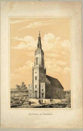 Die Trinitatiskirche in Wehrsdorf in der Lausitz südlich von Bautzen, Turmfront von Südwesten
