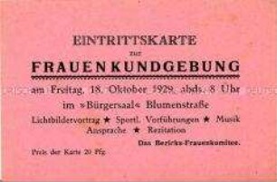 Eintrittskarte für eine Kundgebung des Bezirks-Frauenkomitees