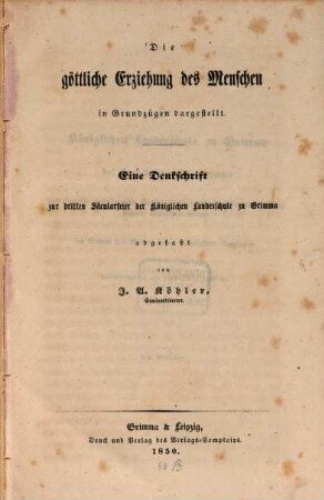 Die göttliche Erziehung des Menschen in Grundzügen dargestellt