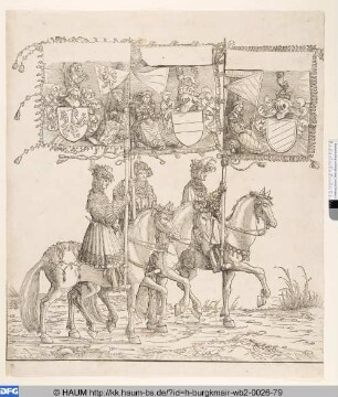 Ritter mit den Bannern der burgundischen Lande Brabant, Lothringen und Burgund