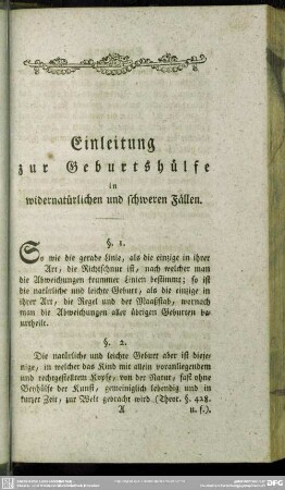 Einleitung zur Geburtshülfe in widernatürlichen und schweren Fällen