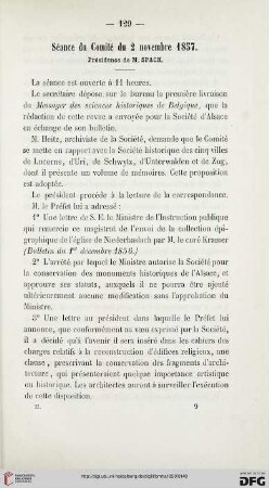 Séance du Comité du 2 novembre 1857