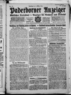 Paderborner Anzeiger : Lokal- und Heimatzeitung für das gesamte Paderborner Land : Tageszeitung für Jedermann : Publikationsorgan vieler Behörden