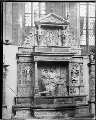 Wertheim Evangelische Stiftstkirche Chor Löwensteinsche Grabkapelle Doppelgrabmal Graf Ludwig von Stolberg-Königstein-Wertheim (gestorben 1574) und Walburg von Wied (gestorben 1578), gefertigt (um 1580) von Hans Rodlein