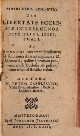 Apologetica Rescriptio pro Libertate Eccelesiae