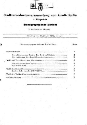 Nr. 2, 18. Januar 1949, Ordentliche Sitzung