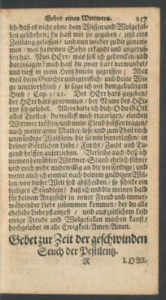Gebet zur Zeit der geschwinden Seuch der Pestilentz.