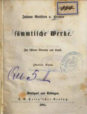 Johann Gottfried v. Herders sämmtliche Werke : in vierzig Bänden, 14. Zur schönen Literatur und Kunst ; 2