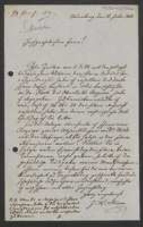 Brief von Johann Wilhelm Sturm an Unbekannt