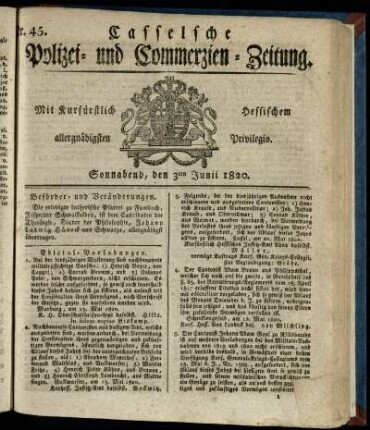 Nr. 45, Sonnabend, den 3ten Junii 1820