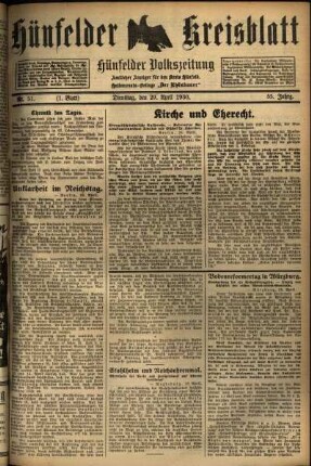 Erste Ausgabe vom Dienstag, den 29. April 1930.