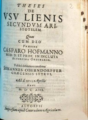Theses de usu lienis secundum Aristotelem