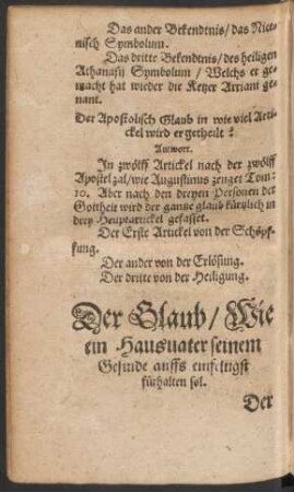Der Glaub/ Wie ein Hausvater seinem Gesinde auffs einfeltigst fürhalten sol.